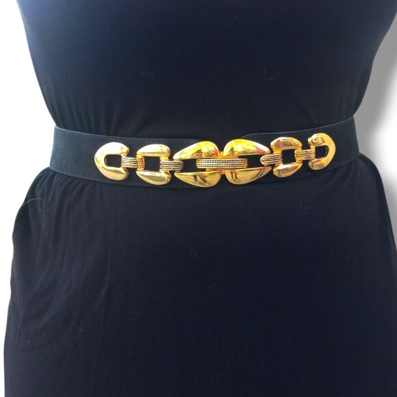 Vintage Roberto Dalpra Leather Belt-Size 36-Gold Chain Buckle-Adjustable-Chic - Picture 1 of 8